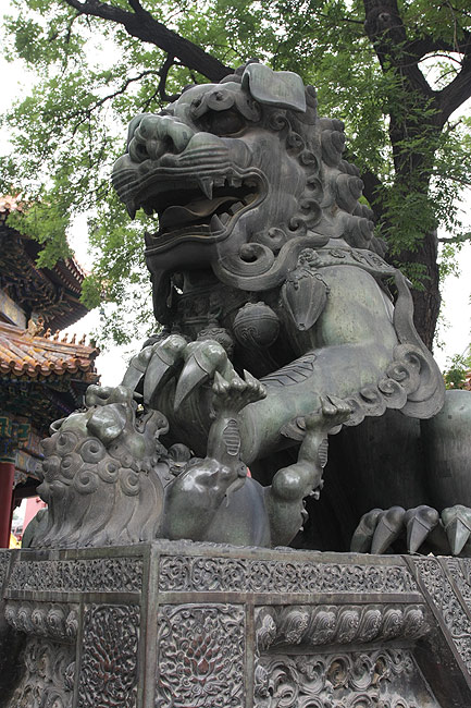 Пекин, Храм Юнхэгун, Бронзовая львица с львенком (Beijing, Yonghegong Lama Temple, Bronze lioness with lion cub)